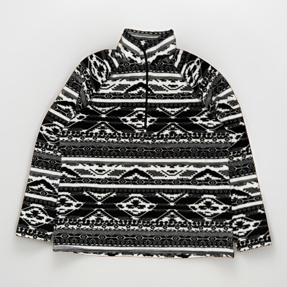Eddie Bauer Fleece Jacket Women’s XL Aztec Black & White 1/2 Zip Pullover 21x26